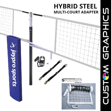 Hybrid Steel Volleyball Net Center Upright System with Custom Graphics (3-1/2 in. Floor Sleeve) - NFHS, NCAA, USVBA Compliant